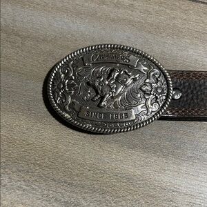 Cavenders Silver Buckle with Dark Brown Belt